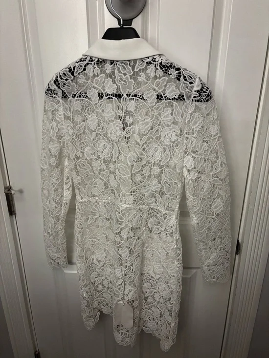 Self-Portrait White Lace Mini Dress with Tailored Collar - Picture 3 of 5